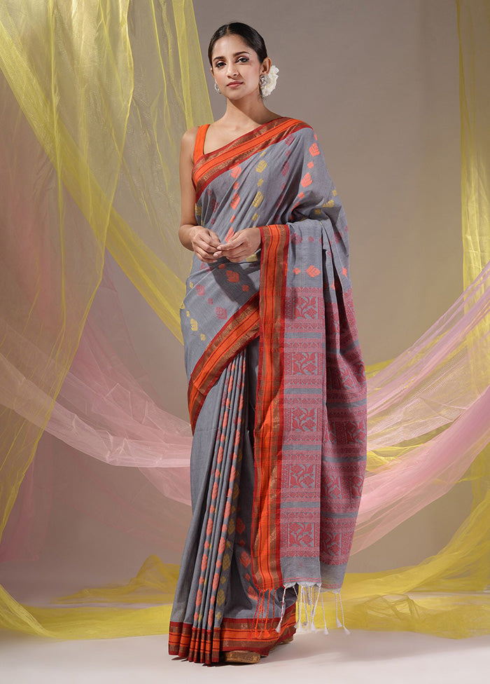 Grey Spun Silk Saree With Blouse Piece - Indian Silk House Agencies