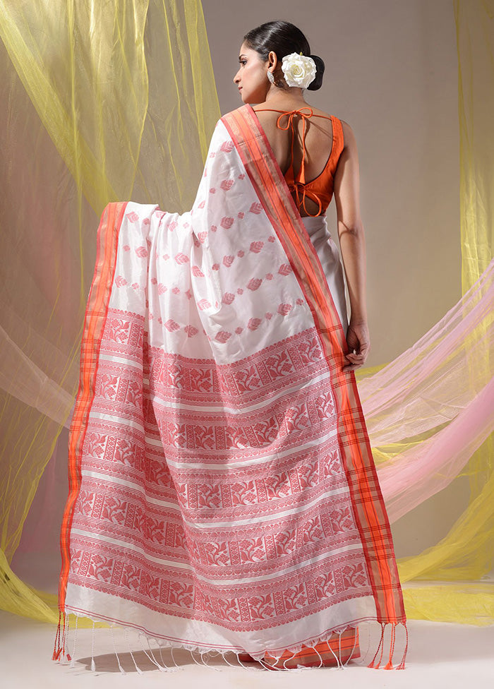 White Spun Silk Saree With Blouse Piece - Indian Silk House Agencies
