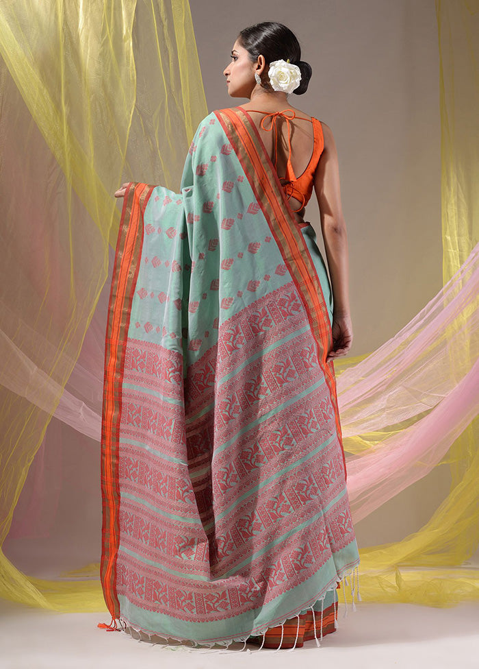 Sea Green Spun Silk Saree With Blouse Piece - Indian Silk House Agencies