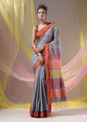 Grey Spun Silk Saree With Blouse Piece - Indian Silk House Agencies