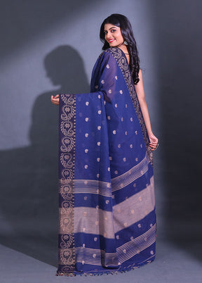 Blue Pure Cotton Saree With Blouse Piece - Indian Silk House Agencies