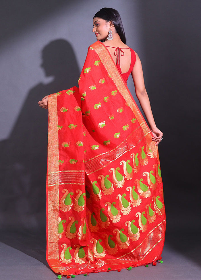 Red Pure Cotton Saree With Blouse Piece - Indian Silk House Agencies