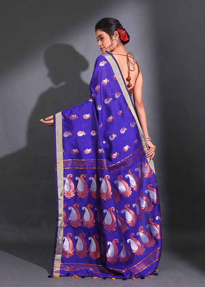 Royal Blue Pure Cotton Saree With Blouse Piece - Indian Silk House Agencies