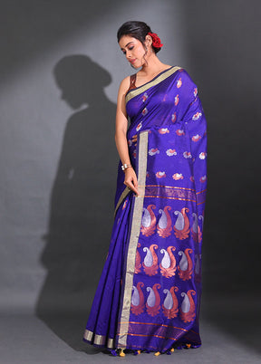 Royal Blue Pure Cotton Saree With Blouse Piece - Indian Silk House Agencies