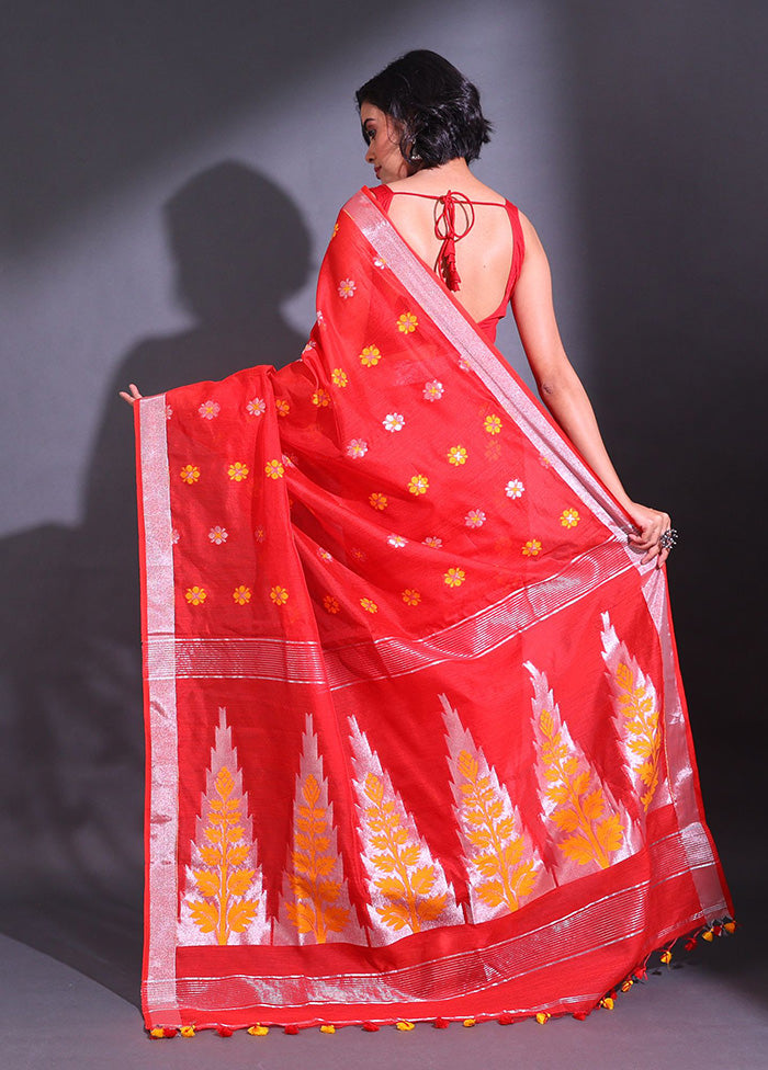 Red Pure Cotton Saree With Blouse Piece - Indian Silk House Agencies