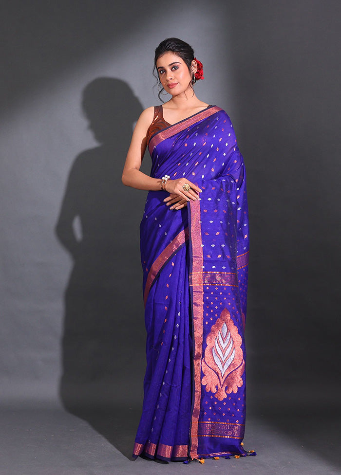 Blue Pure Cotton Saree With Blouse Piece - Indian Silk House Agencies