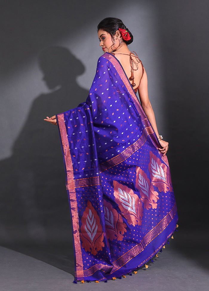 Blue Pure Cotton Saree With Blouse Piece - Indian Silk House Agencies