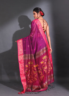 Magenta Pure Cotton Saree With Blouse Piece - Indian Silk House Agencies