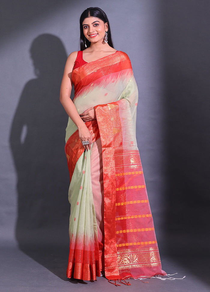 Green Pure Cotton Saree With Blouse Piece - Indian Silk House Agencies