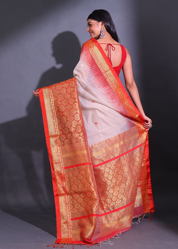 Off White Pure Cotton Saree With Blouse Piece - Indian Silk House Agencies