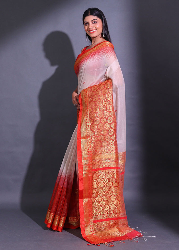 Off White Pure Cotton Saree With Blouse Piece - Indian Silk House Agencies