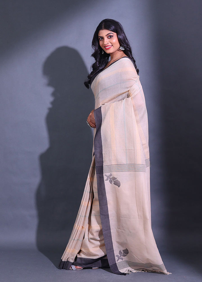 Off White Pure Cotton Saree With Blouse Piece - Indian Silk House Agencies