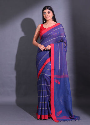 Blue Pure Cotton Saree With Blouse Piece - Indian Silk House Agencies