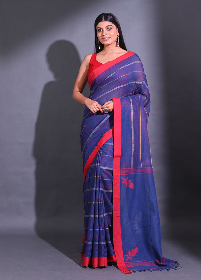 Blue Pure Cotton Saree With Blouse Piece - Indian Silk House Agencies