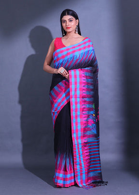 Black Pure Cotton Saree With Blouse Piece - Indian Silk House Agencies