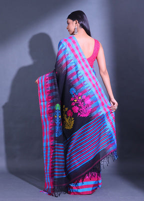 Black Pure Cotton Saree With Blouse Piece - Indian Silk House Agencies