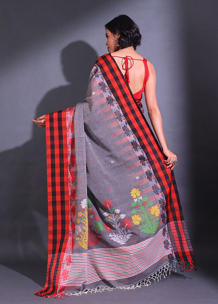 Grey Pure Cotton Saree With Blouse Piece - Indian Silk House Agencies