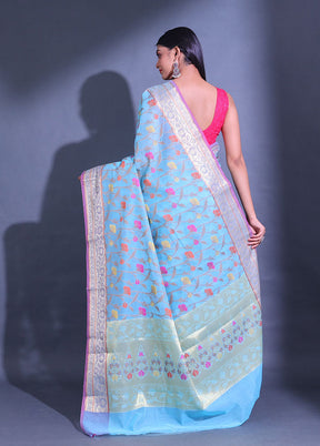 Blue Pure Cotton Saree With Blouse Piece - Indian Silk House Agencies