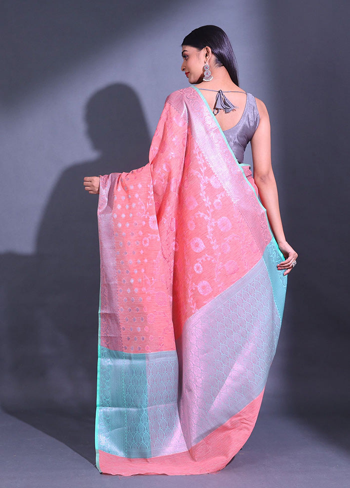 Peach Pure Cotton Saree With Blouse Piece - Indian Silk House Agencies