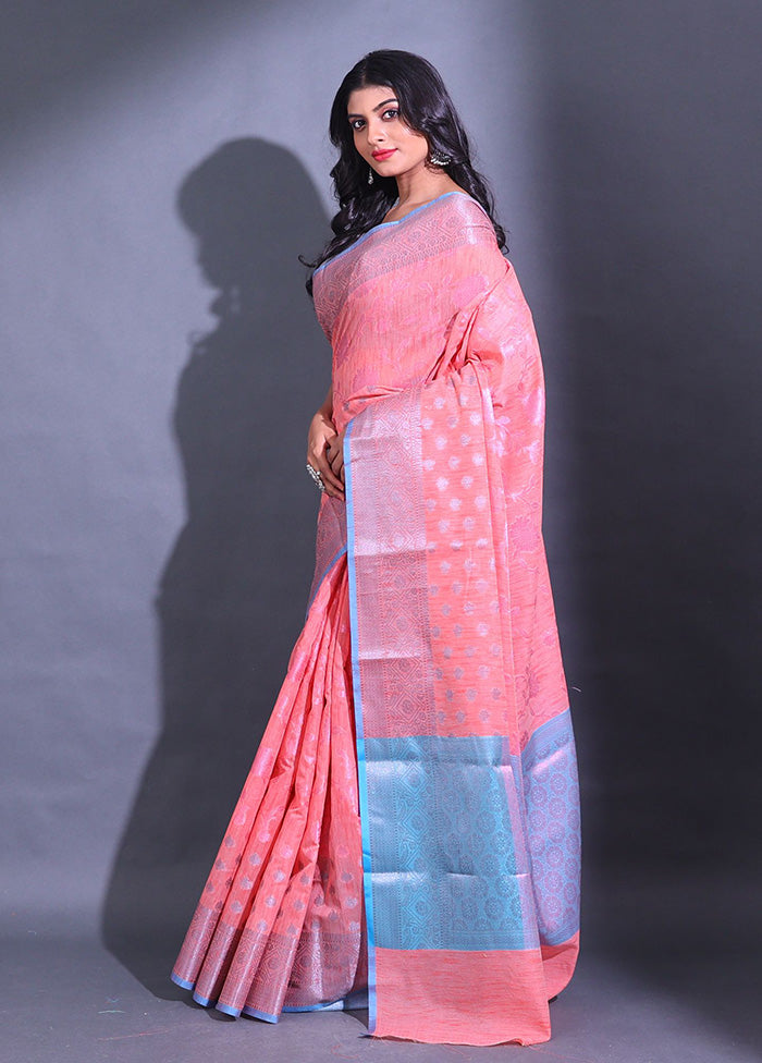 Peach Pure Cotton Saree With Blouse Piece - Indian Silk House Agencies