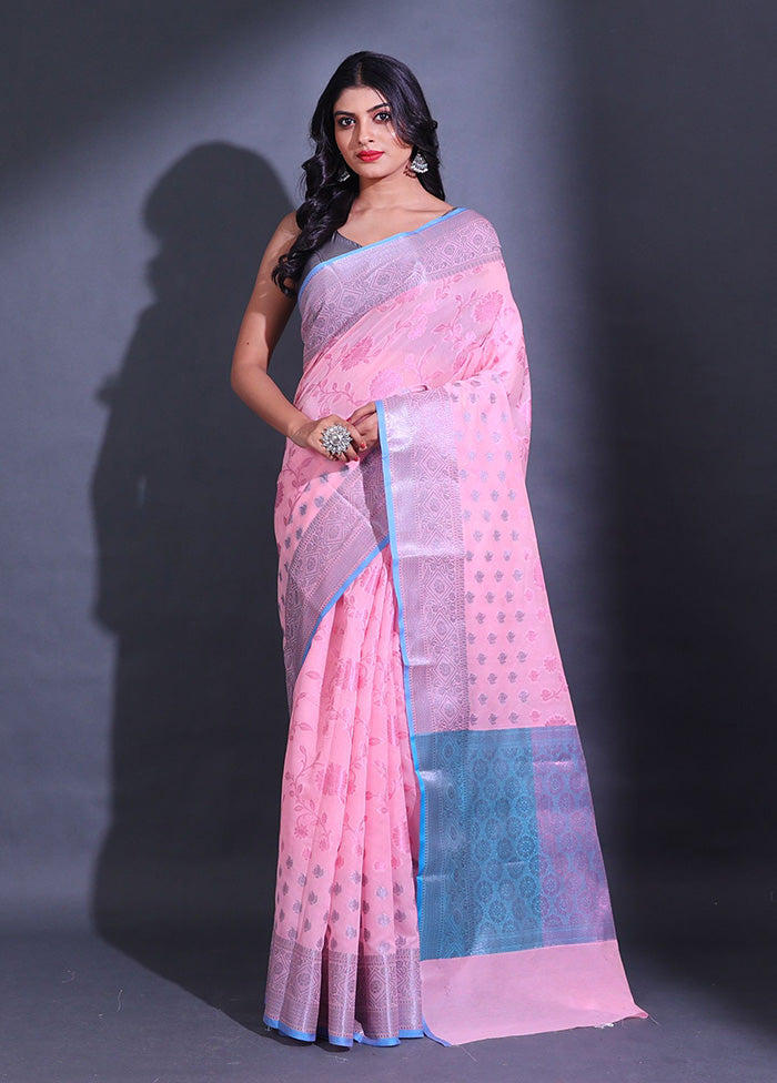 Light Pink Pure Cotton Saree With Blouse Piece - Indian Silk House Agencies