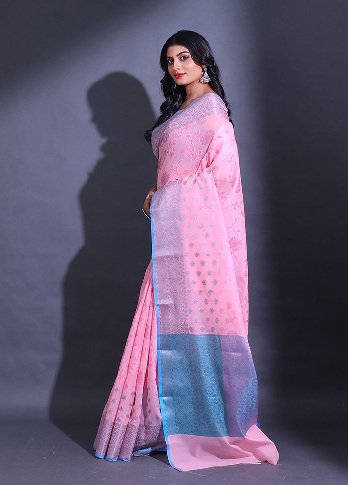 Light Pink Pure Cotton Saree With Blouse Piece - Indian Silk House Agencies