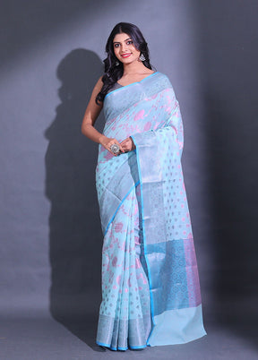 Blue Pure Cotton Saree With Blouse Piece - Indian Silk House Agencies