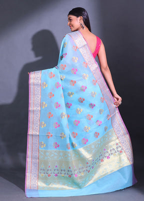 Blue Pure Cotton Saree With Blouse Piece - Indian Silk House Agencies