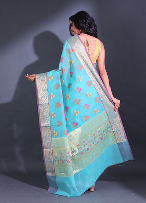 Blue Pure Cotton Saree With Blouse Piece - Indian Silk House Agencies