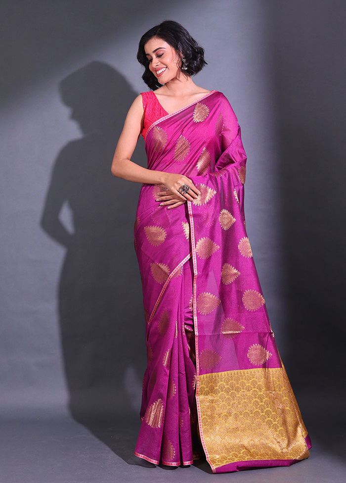 Purple Pure Cotton Saree With Blouse Piece - Indian Silk House Agencies