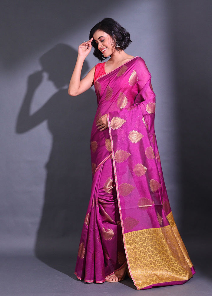 Purple Pure Cotton Saree With Blouse Piece - Indian Silk House Agencies