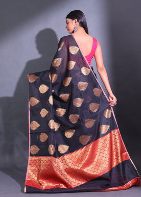 Black Pure Cotton Saree With Blouse Piece - Indian Silk House Agencies