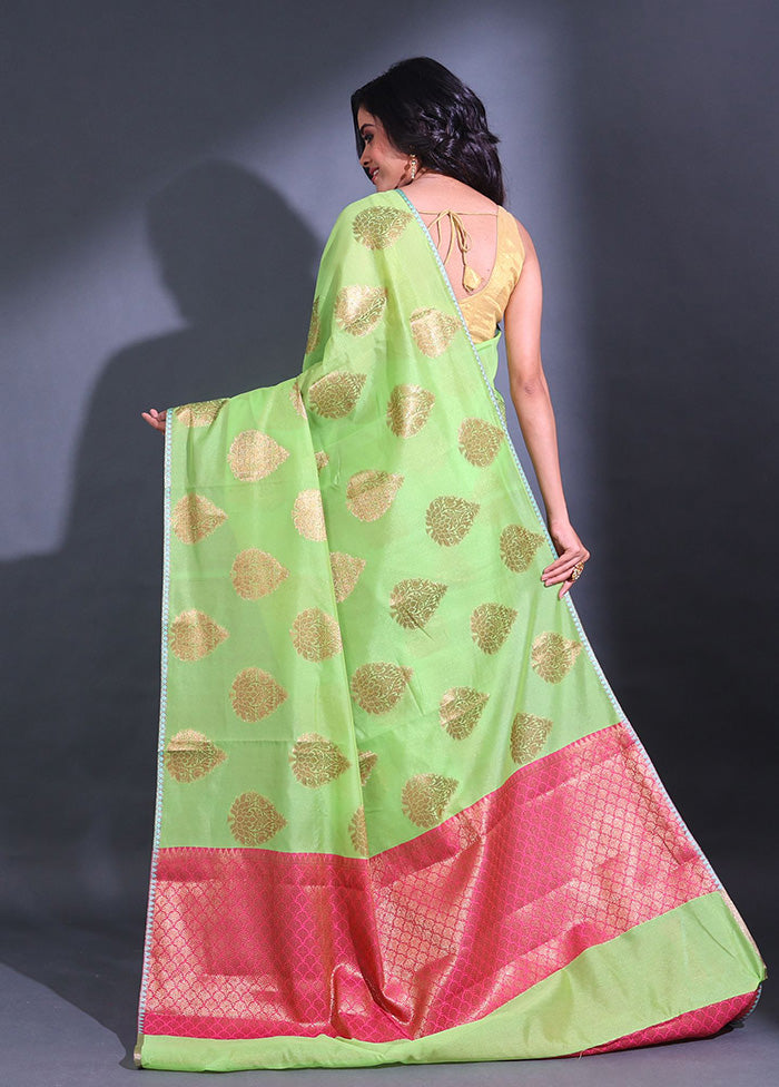 Light Green Pure Cotton Saree With Blouse Piece - Indian Silk House Agencies