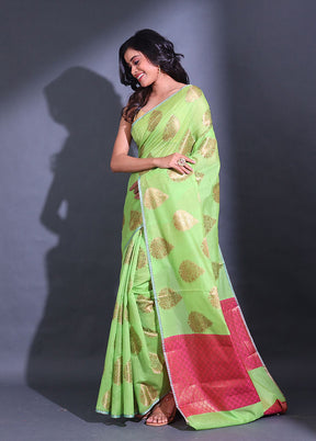 Light Green Pure Cotton Saree With Blouse Piece - Indian Silk House Agencies