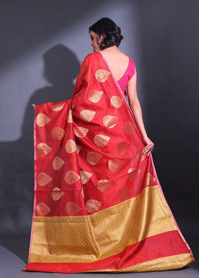 Red Pure Cotton Saree With Blouse Piece - Indian Silk House Agencies