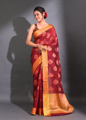 Maroon Pure Cotton Saree With Blouse Piece - Indian Silk House Agencies