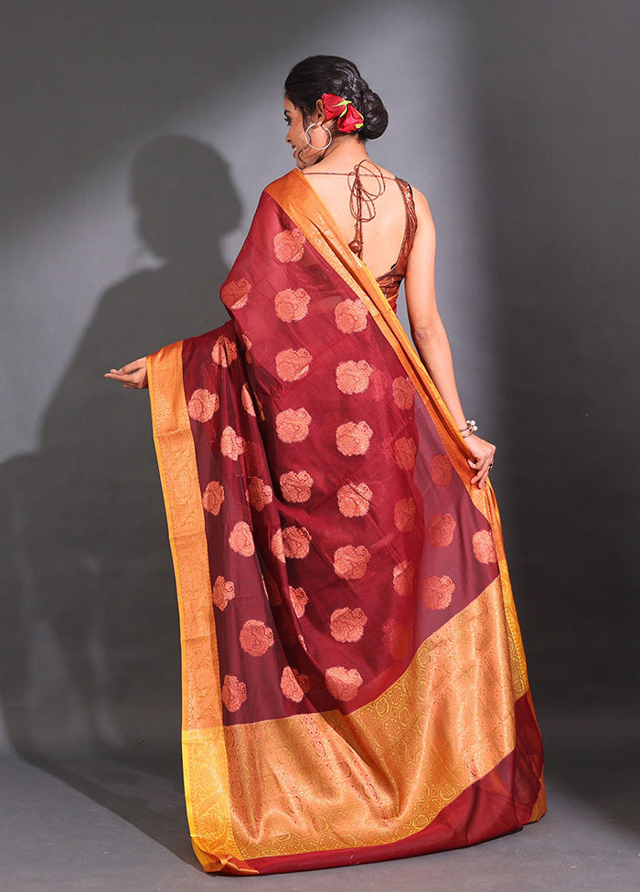 Maroon Pure Cotton Saree With Blouse Piece - Indian Silk House Agencies