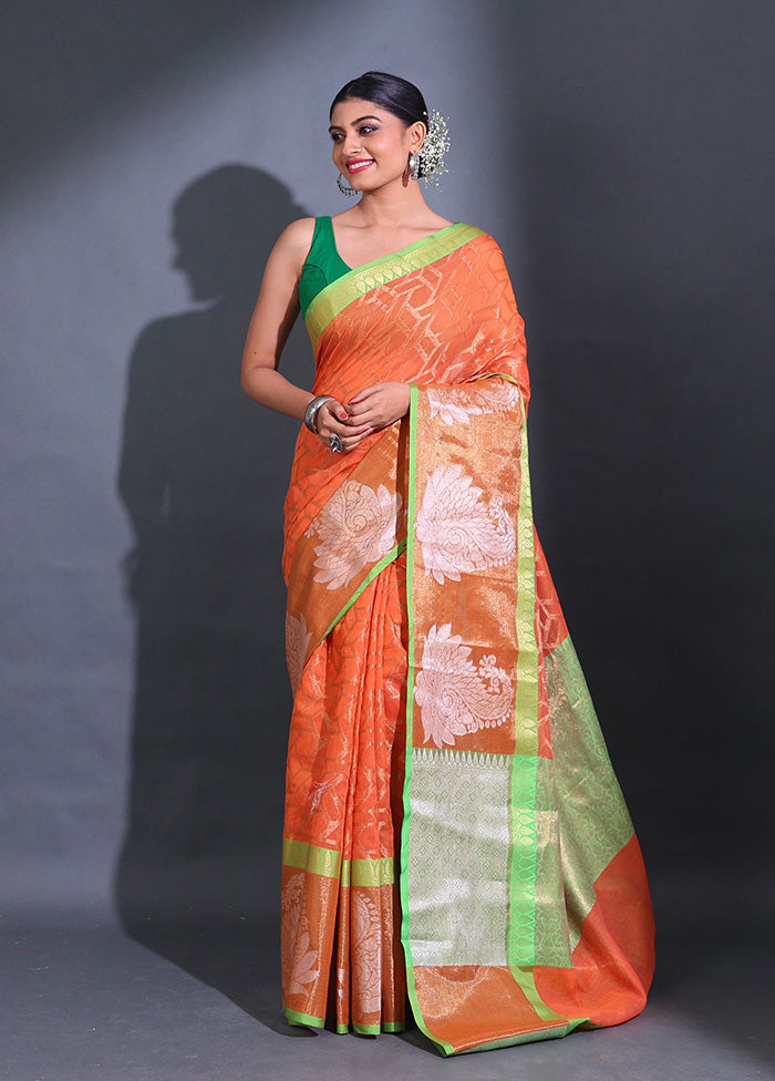 Orange Pure Cotton Saree With Blouse Piece - Indian Silk House Agencies