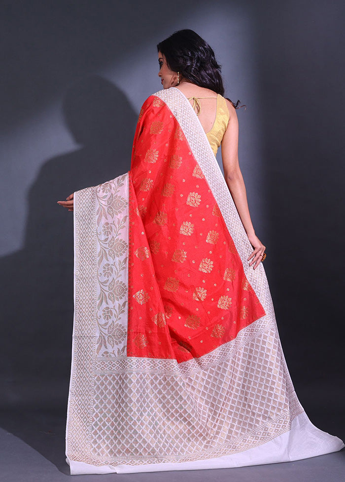 Red Spun Silk Saree With Blouse Piece - Indian Silk House Agencies