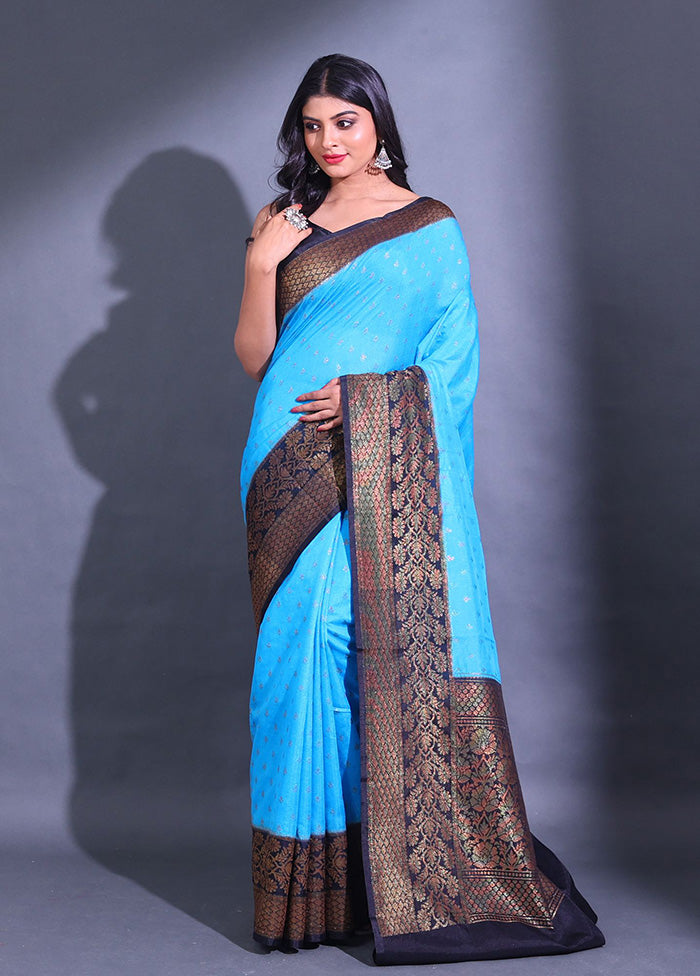 Blue Spun Silk Saree With Blouse Piece - Indian Silk House Agencies