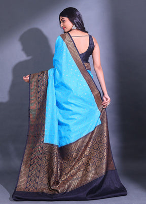 Blue Spun Silk Saree With Blouse Piece - Indian Silk House Agencies