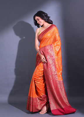 Orange Spun Silk Saree With Blouse Piece - Indian Silk House Agencies