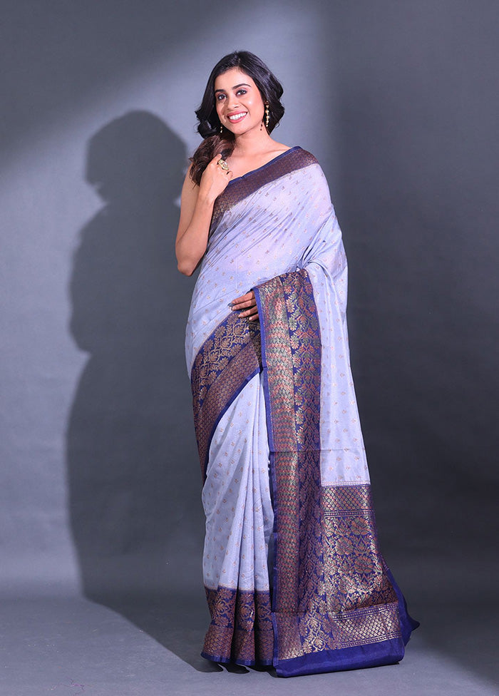 Grey Spun Silk Saree With Blouse Piece - Indian Silk House Agencies