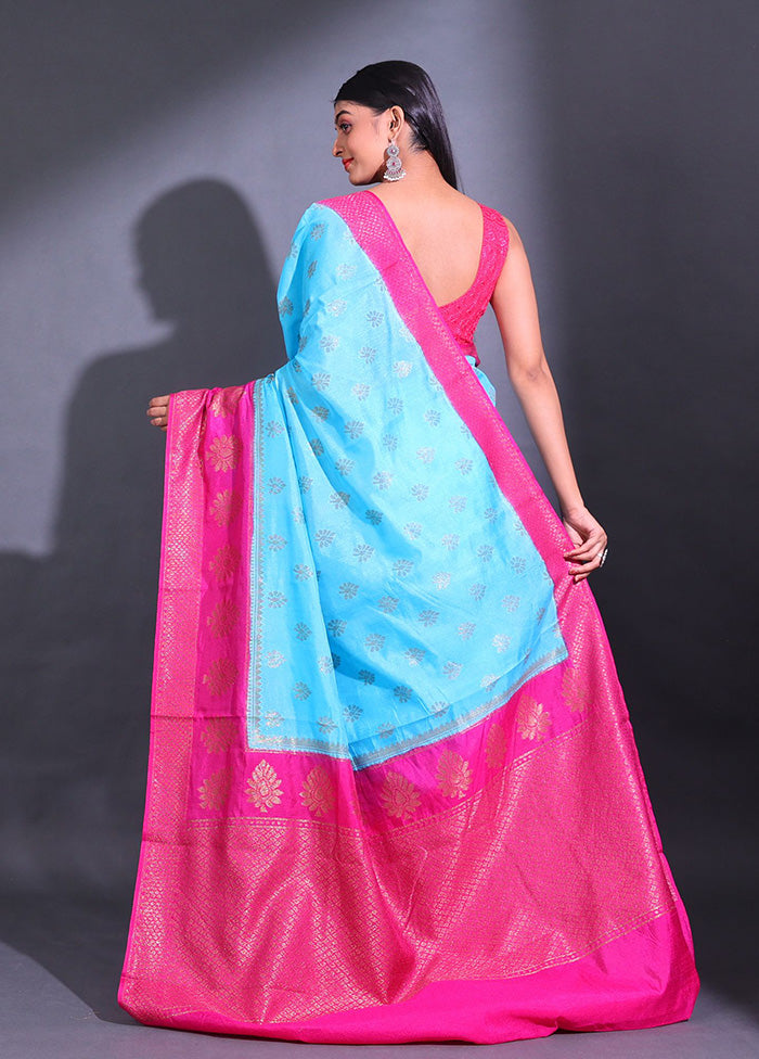 Blue Spun Silk Saree With Blouse Piece - Indian Silk House Agencies