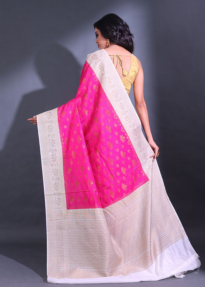 Fuchsia Spun Silk Saree With Blouse Piece - Indian Silk House Agencies