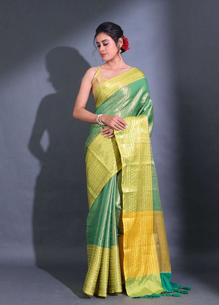 Green Spun Silk Saree With Blouse Piece - Indian Silk House Agencies