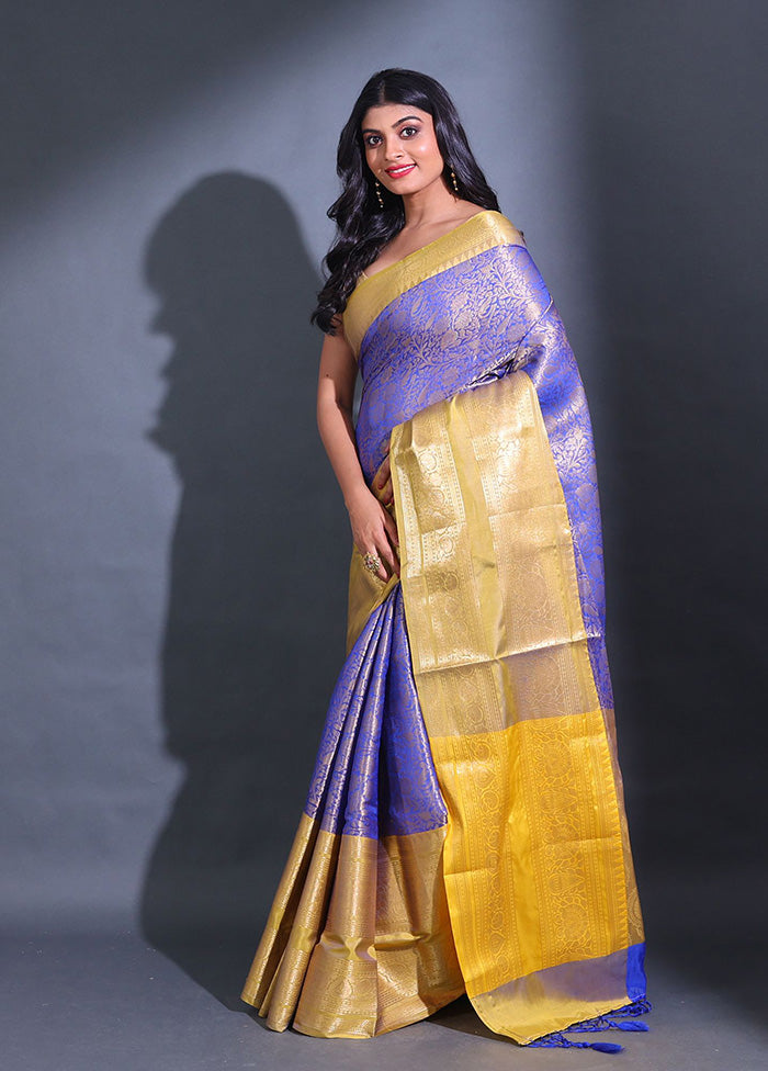 Blue Spun Silk Saree With Blouse Piece - Indian Silk House Agencies