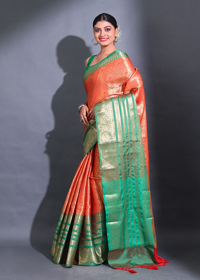 Red Spun Silk Saree With Blouse Piece - Indian Silk House Agencies