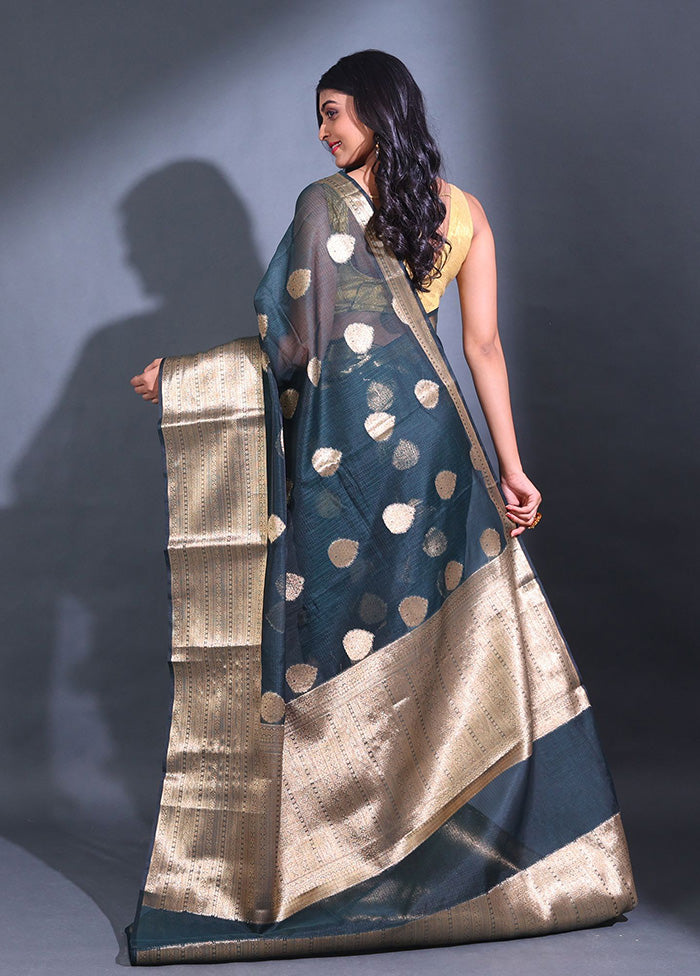 Green Spun Silk Saree With Blouse Piece - Indian Silk House Agencies