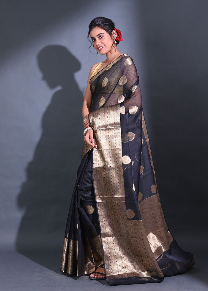 Black Spun Silk Saree With Blouse Piece - Indian Silk House Agencies